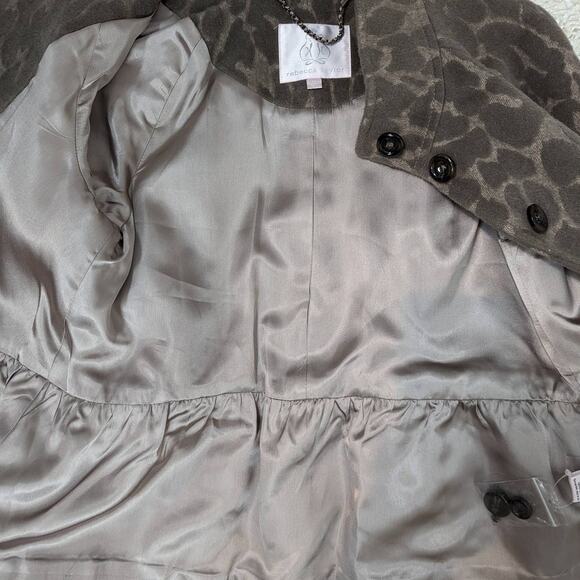 Rebecca Taylor Wool and Angora Blend Animal Print Peplum Jacket Blazer Tan 0 - Picture 9 of 14